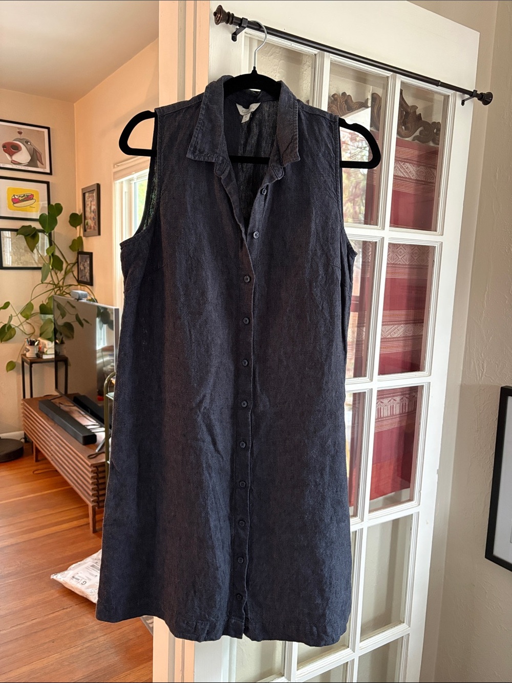 Garnet Hill Classic Linen Shirtdress (Navy/12)